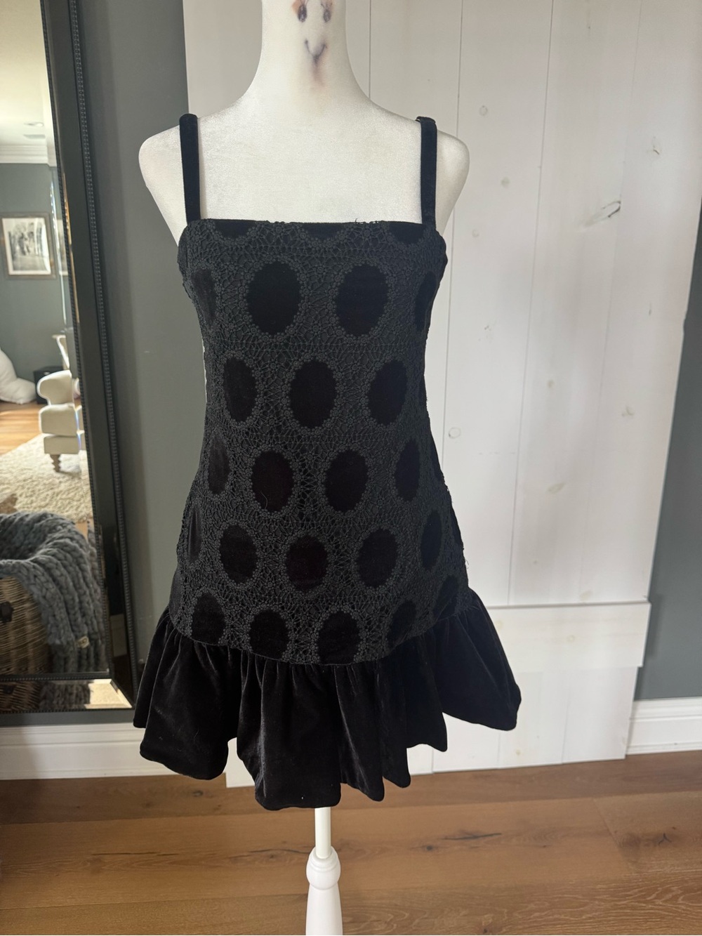 PatBO Black Polka Dot Mini Dress